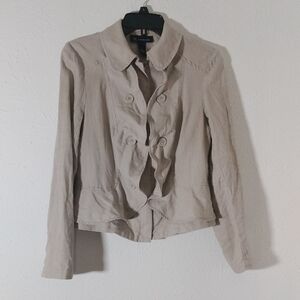 INC International Concepts Light Tan Linen Jacket With Stylish Ruffles